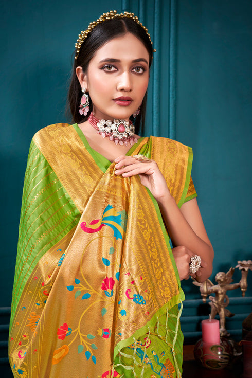 Deeva Sarees Light Green Paithani Silk Saree